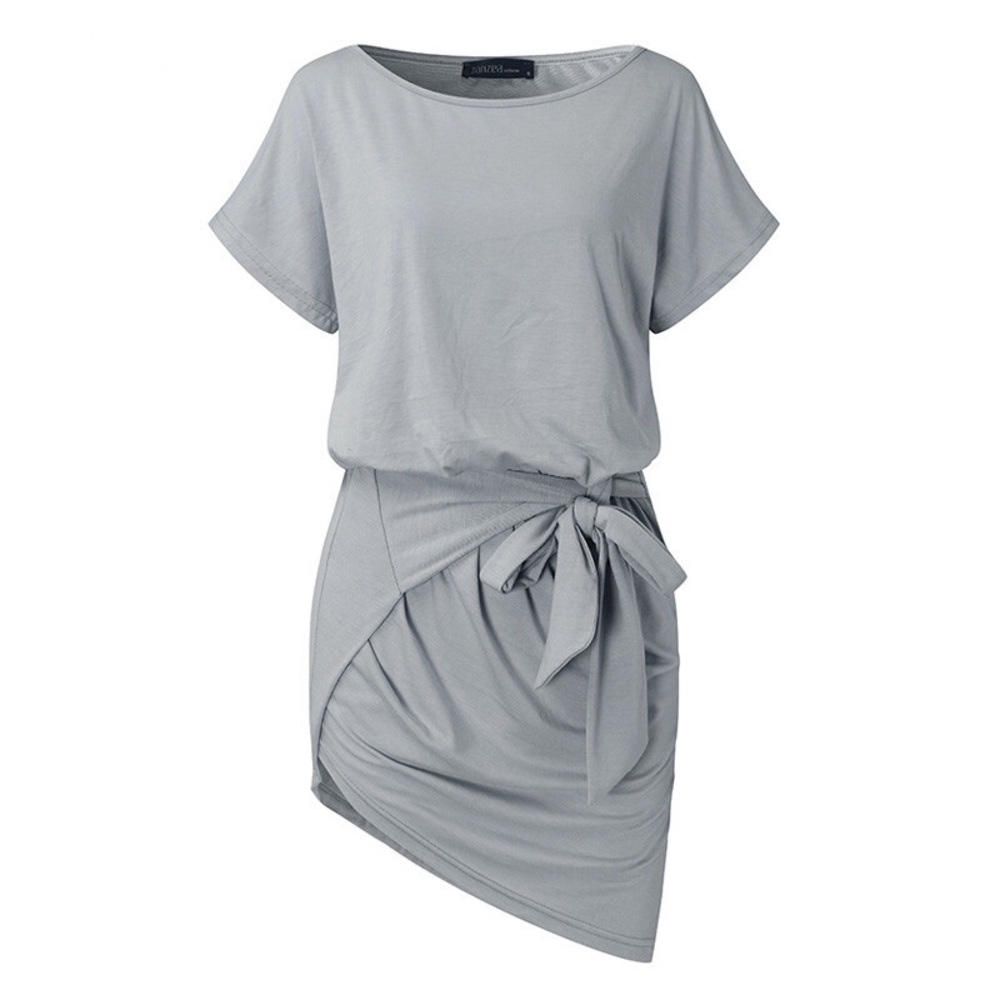 M-3X Tie Front Mini Dress - Grey